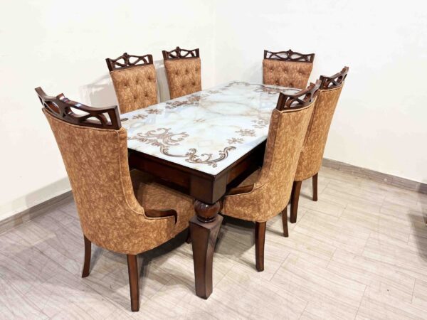 Cinader 6 Seater Dinning Set with Printed glass - Image 2