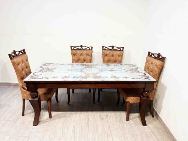 Cinader 6 Seater Dinning Set with Printed glass - Image 4