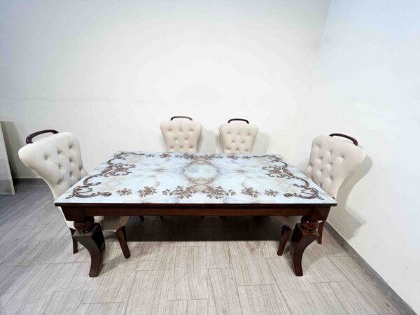 Handle 6 Seater Dinning Set with Printed glass - Image 2